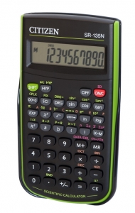 obrázek - Kalkulátor CITIZEN SR-135NGR green, školní, 10 digit, pevné pouzdro, 128 funkcí